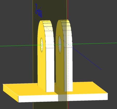 3dRendering of a part I designed that it used to attach to a jointed arm that will hold up my raspberry pi camera above the case. The part looks a bit like a US electrical plug with 2 prongs sticking out of the main body. 