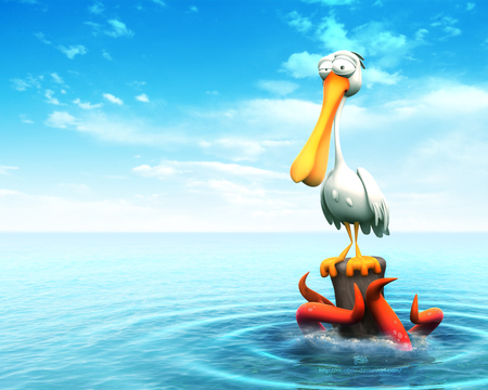 A Fun illustrated Pelican sitting on a rock giving a quizzical look at the viewer. Image by Nicobou on DeviantArt 